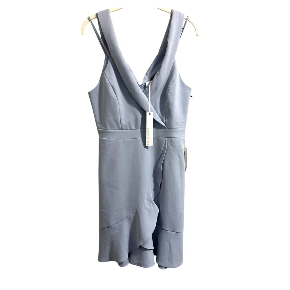 NWT Adelyn Rae Faux Wrap Mini Dress in Sky Blue V-neckline Ruffled Hem sz. S